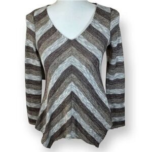 KNOX ROSE GRAY/BROWN STRIPED VNECK SWEATER SZ.XS GUC